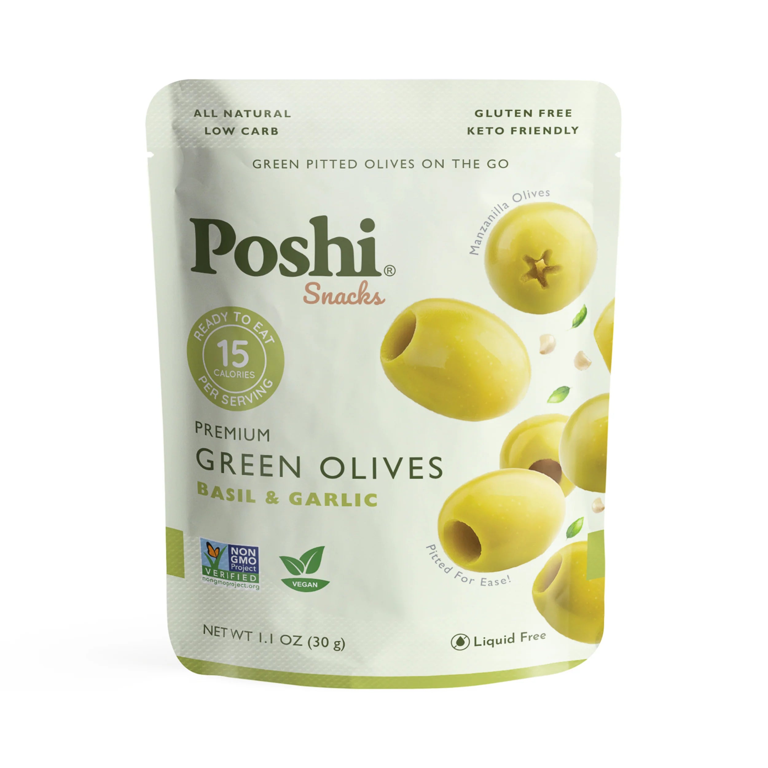 Poshi Green Olives Basil & Garlic 1.1 oz