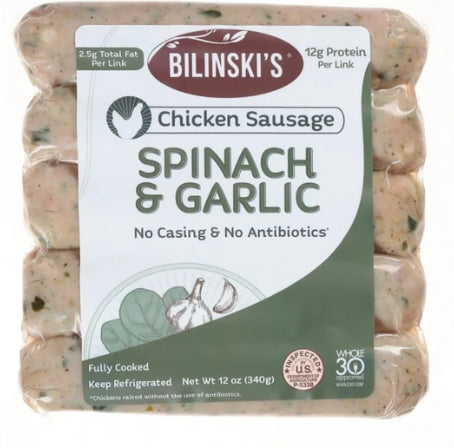 Bilinski Chicken Sausage Spinach Garlic 12oz