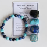 Throat Chakra Gift Set | Healing Crystals | Reiki Kit: SET2 (Tumbles+ Bracelet)