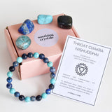 Throat Chakra Gift Set | Healing Crystals | Reiki Kit: SET2 (Tumbles+ Bracelet)